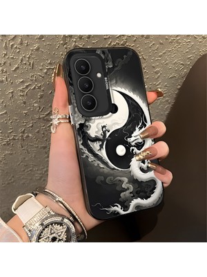 HONTINGA Samsung Galaxy S25 Fe ile Uyumlu Kılıfı Silikon Kenar Sert Arka Düşüme Önleyici Basitlik Anti Düşme Kamera Korumali Ejderha Desen Telefon Kılıfı Kadın ve Erkek Için Uygundur K1-0737