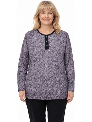 Mutlu City Kadın Çiçek Desenli Yuvarlak Yaka Rahat Kesim Orta Yaş ve Üzeri Anne Penye Bluz 8600