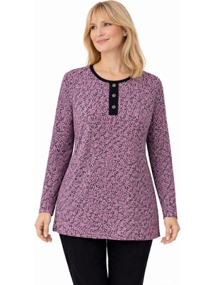 Mutlu City Kadın Çiçek Desenli Yuvarlak Yaka Rahat Kesim Orta Yaş ve Üzeri Anne Penye Bluz 8600