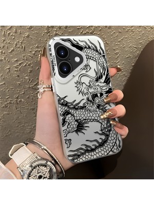 HONTINGA iPhone 17 ile Uyumlu Kılıfı Silikon Kenar Sert Arka Düşüme Önleyici Basitlik Anti Düşme Kamera Korumali Ejderha Desen Telefon Kılıfı Kadın ve Erkek Için Uygundur K1-0737
