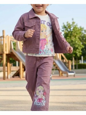 Bayramlık Kız Çocuk %100 Pamuk 3’lü Takım Kot Ceket Pantolon Tişört Seti Şık Kombin