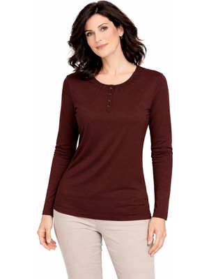 Mutlu City Yeni Sezon 2024 Sade Desen Yuvarlak Yaka Regular Kalıp Anne Penye Bluz 6380