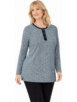 Mutlu City Kadın Çiçek Desenli Yuvarlak Yaka Rahat Kesim Orta Yaş ve Üzeri Anne Penye Bluz 8600