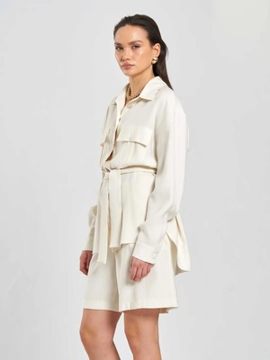 Lefon Kadın Cepli Kuşaklı Gömlek 080794