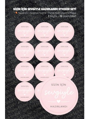 Ceres Studio Sizin Için Sevgiyle Hazırlandı Sticker Seti Si-3 12 Adet Etiket | Yapışkanlı, Parlak Kuşe Çıkartma Kağıdı