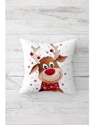 Nacario Pelangi Yılbaşı Geyik Çift Tarafı Baskılı Gizli Fermuarlı Yastık Kılıfı Kırlent Koltuk Yastık Kılıfı, Beyaz 45 x 45