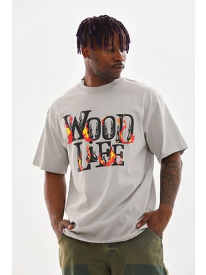 Glam Love Baskılı Oversize T-Shirt - Gri -