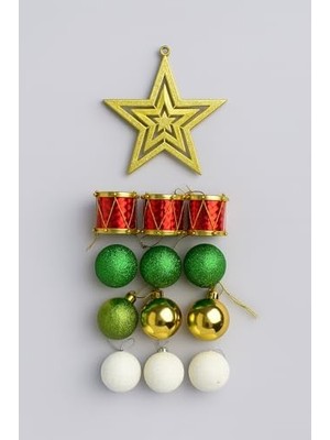 Nacario Yılbaşı Ağacı Süsü Süsleri Yıldız, Yeşil Beyaz Toplar Yılbaşı Hediyeleri 10 Adet