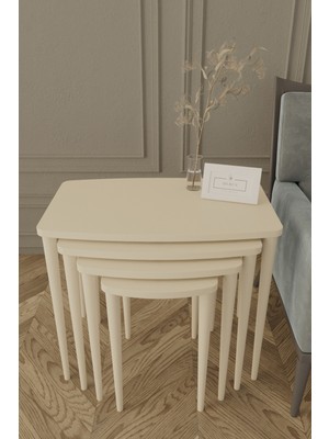 Luxury Serisi, 1.sınıf Sehpa Takımı Mdf 4'lü Zigon Sehpa Takım, Krem Sehpa Krem Gürgen Ayak