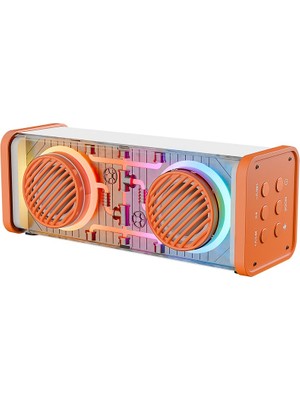 Turuncu-Beyaz Kablosuz Hoparlör - Speaker Taşınabilir Mp3 Işıklı USB Şarjlı Bt - Aux - Tes 10