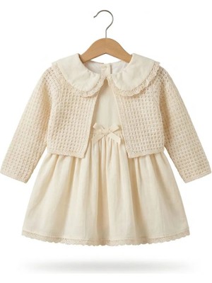 Bebezade Kız Bebek %100 Pamuk Elbise Bolero Takım Şık Dantel Detaylı 6-24 Ay Bayramlık Kombin