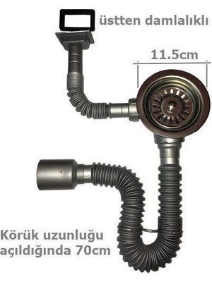 Mestore Çöpmak Kapalı Taşmalı Körüklü Evye Sifonu 50 mm - 9996670594745