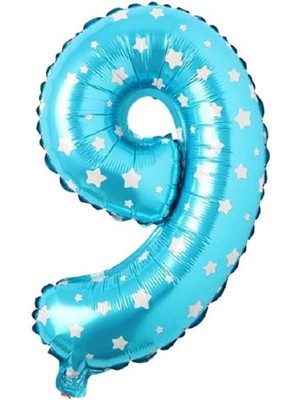 Nacario 9 Rakamlı 16 Inç Mavi Yıldızlı Folyo Balon 36 cm (Mavi)