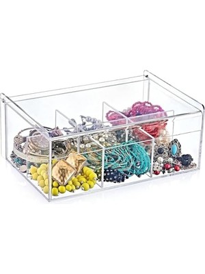 Nacario Şeffaf Kapaklı 6 Bölmeli Organizer Kutusu – Çay, Takı, Baharat, Aksesuar ve Küçük Eşyalar Için Düzenleyici Kutusu – 23×14×9 cm