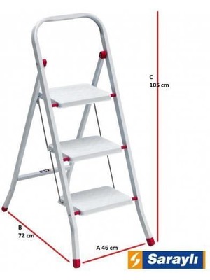 Mestore Saraylı Pratik Metal Merdiven Beyaz 3 Basamaklı - 8695849009561