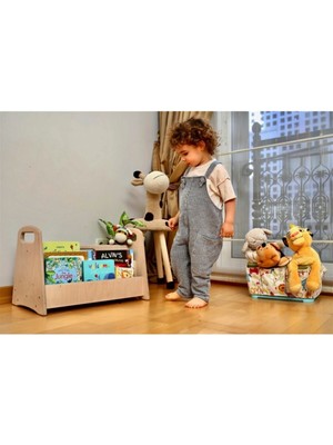 Özgürce Orta Boy Ahşap Montessori Kitaplık, Çocuklar Için Taşınabilir ve Eğlenceli