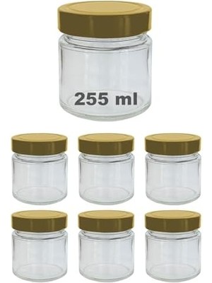 Nacario 255 ml Kavanoz Metal Derin Kapaklı 255 cc Şeffaf Reçel, Marmelat Cam Kavanoz Deep 6 Adet (Altın Kapak)