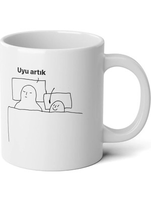 Ivart Kişiye Özel Uyu Artık , Aşkım Ben Mi Baskılı Premium Beyaz Porselen Kupa Bardak-Motto