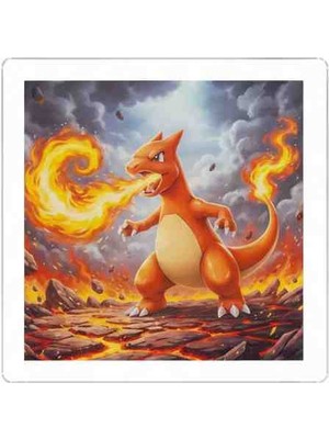 Mira Charizard Alev Fırtınası – Küçük Boy Cam Görünümlü Premium Pleksiglass Uv Baskı Dekoratif Tablo 🔥🐉