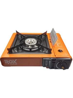 Rox Camping Tekli Portatif Kamp Ocak - Turuncu, Rüzgarlıklı, Ekstra Gaz Girişli Model 0189