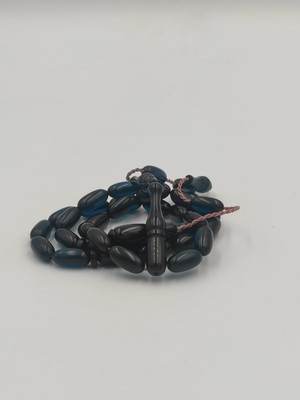 Usta Işcilikli Mavi  Ateş  Kehribar Tesbih 7 * 11  mm Arpa Kesim Takımlı Sistemli