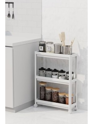Nacario Life 3 Katlı Tekerlekli Slim Ince Beyaz Banyo Mutfak Rafı MIT1125
