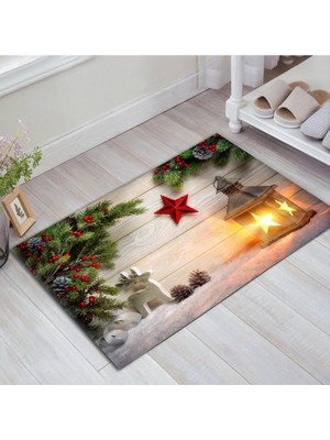 Nacario Alcadizayn Yeniyıl Yılbaşı Kokina Fener Yıldız Geyik Desen Modern Dekoratif Kapı Önü/içi Paspası Çok Renkli 40 x 60