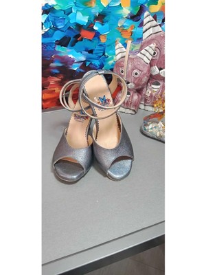 Bitangosu "gecenin Işığı" Simli Kelebek Model Kadın Tango Dans ve Salon Ayakkabısı 8,5 CM(13PONT) Koni Topuk