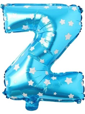 Nacario Z Harfi 16 Inç Mavi Yıldızlı Renk Folyo Balon 36 cm (Mavi)