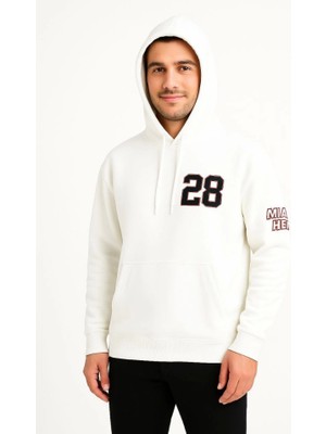 Aesco Üç Iplik Kapüşonlu Ön ve Arka Baskılı Sweatshirt Hoodie - Beyaz