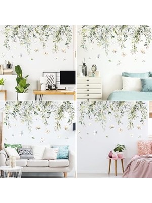 Nacario Duvar Çıkartması, 2 Parça Yeşil Bitkiler Duvar Çıkartması, 30 x 90 cm Duvar Çıkartması Kelebek Duvar Kağıdı, Soyun ve Yapıştır Çıkarılabilir Duvar Çıkartmaları Çocuklar, Bebekler, Yatak Odaları