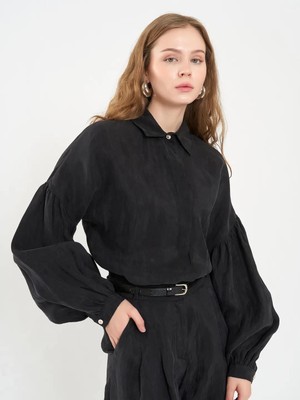 Lefon Kadın Balon Kol Gömlek Pantolon Takım 220579