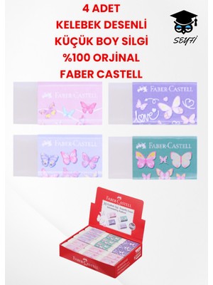 Faber-Castell 4 Adet Küçük Boy Kelebek Desenli Silgi Renkli ve Eğlenceli Tasarım