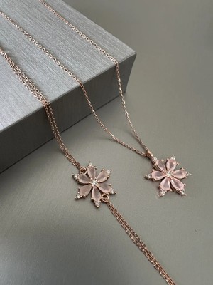 Zeta Jewel Gümüş Kamelya Model Kolye ve Bileklik Set