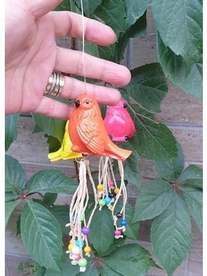 Nacario Dekoratif Renkli Kuş Figürlü Balkon Süsü, 4'lü Set, Boncuklu Ipli