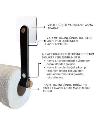 Nacario Yapışkanlı Ahşap & Deri Tuvalet Kağıtlığı | Banyo Kağıt Havluluk, Havlu Peçetelik | Wc Kağıtlık, Dolap Altı Kağıt Havlu Askısı (Siyah, Kağıt Havluluk)
