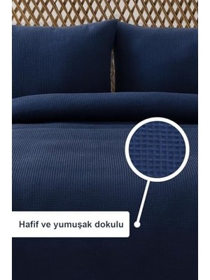Nacario Denizli Çift Kişilik Pike Seti Lacivert 200X220 cm