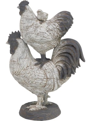 Nacario Deco 79 Çiftlik Evi Polystone Horoz Heykel, 8" x 5" x 12", Beyaz