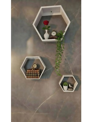 Safir Design 3'lü Dekoratif Altıgen Duvar Rafı Seti - Modern Renk Seçenekli Geometrik Petek Raf