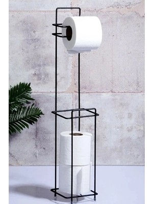 Tahtakale Siyah Standlı Yedek Hazneli Tuvalet Kağıtlığı