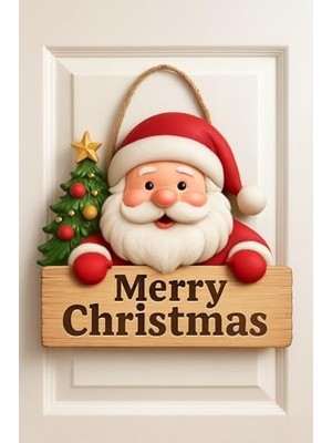 Nacario Gülümseyen Babalı Ahşap Kapı Süsü Yılbaşı Mazemeleri Yılbaşı Temalı Hediyeler Yılbaşı Süsü (20-25 Cm)