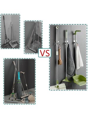 Nacario Yapışkanlı Paslanmaz Çelik Süpürge ve Paspas Tutucu 304 Kalite Çelik Mop Tutucu, Delme Gerektirmez, Duvar Tipi Organizer Askı Kancası, Kaymaz Silikon Tutuş, Banyo, Mutfak, Bahçe, Garaj Için