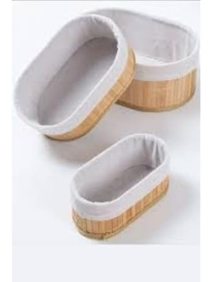 Nacario 3’lü Bambu Sepet Seti – Pamuklu Astarı Çıkarılabilir, Çok Amaçlı Düzenleyici ve Dekoratif Saklama Sepeti, Mutfak, Banyo ve Salon Kullanımı