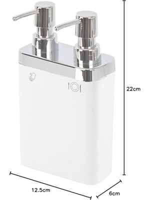Nacario 2'li Sıvı Sabunluk, ‎6 x 12.5 x 22 Cm, Beyaz (M-E11-01)