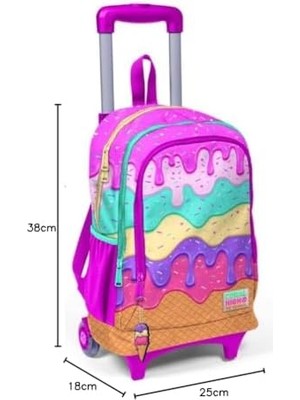 Nacario Işıklı Tekerlekli Dondurma Çekçek Okul ve Seyahat Çantası Kız Çocuk Rengarenk
