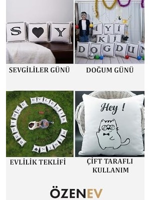 Nacario Harfli Kırlent Kılıfı Kadife 43X43 cm Çift Taraflı P Harfi Kedi Desenli Evlilik Teklifi Doğum Günü