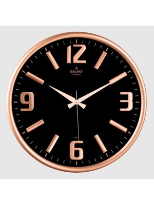 Nacario Galaxy Premium Serisi Metal Çerçeveli Kabartma Rakamlı Camlı 35 cm Duvar Saati Bakır -Siyah
