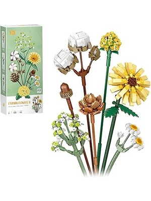 Nacario Mini Bloklar Çiçek Buketi Yapı Setleri, Yapay Çiçekler, Yapı Taşları, Dekorasyon, Ev, 646 Adet, Yetişkinler Için Botanik Koleksiyonu (Pamuk/çam Kozalakları/gerbera/craspedia)