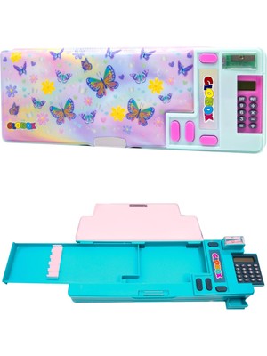 Seyfi Kırtasiye Vintage Kalem Kutusu Hesap Makineli 2 Bölmeli 4 Fonksiyonlu