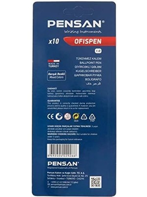 Nacario PE01010TKKRMT10 1010 Tükenmez Kalem, 10 Lu Blister 1 Mm,çok_renkli